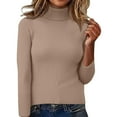 thumbnail image 6 of Women's Turtleneck Sweater 2025 Long Sleeve Shirts Fall Trendy Tops Slim Fitted Ribbed Knit Basic Casual Sweater Khaki S, 6 of 6