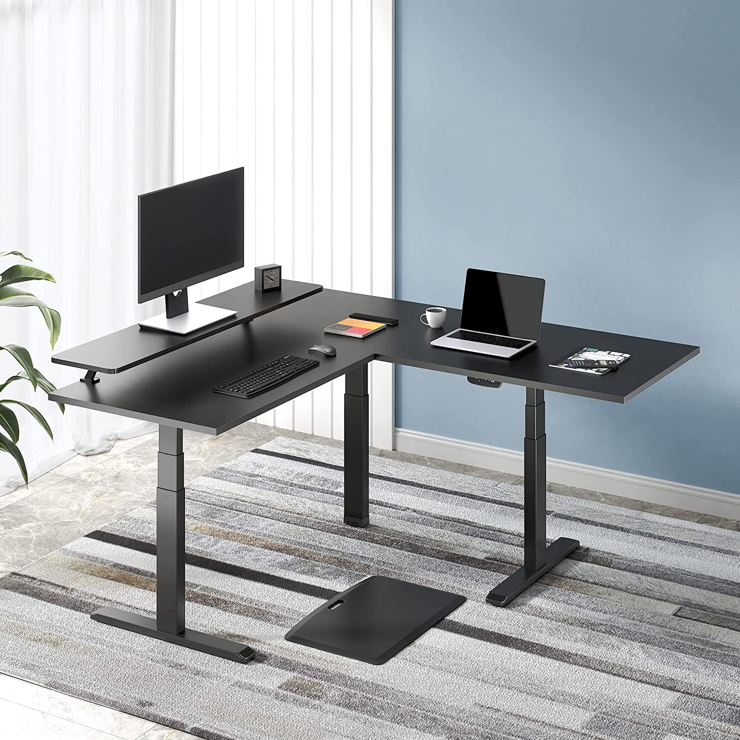 Stand Steady Tranzendesk Power | Extra Large 71 Inch Electric L-Shaped Standing Desk | Giant Corner Stand Up Desk & Sit Stand Workstation| Ergonomic Computer Desk Fits 4 Monitors (Black / 71")