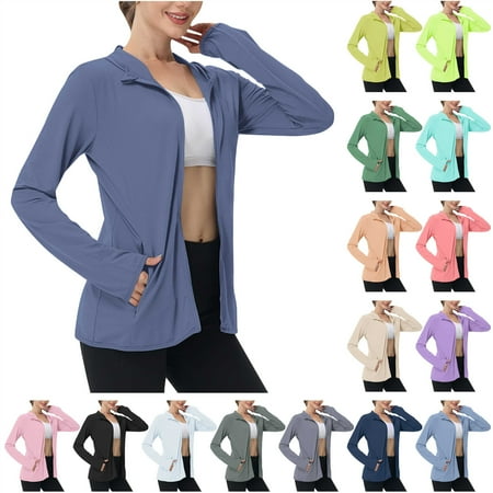 BiZtdJrK Lightning Sales Today! Women's Sun Protection Hoodies Summer Casual Full Zip Long Sleeve Sun Shirts Outdoor Hiking Athletic Jacket with Pockets Sky Blue L