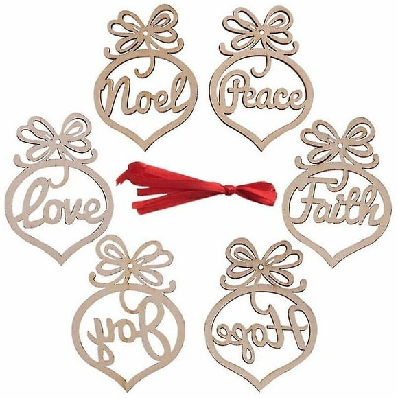 Ornements de Noël Ornement en Bois Arbre de Noël Étiquettes Suspendues Pendentif Décor (bois) (6 Pcs)