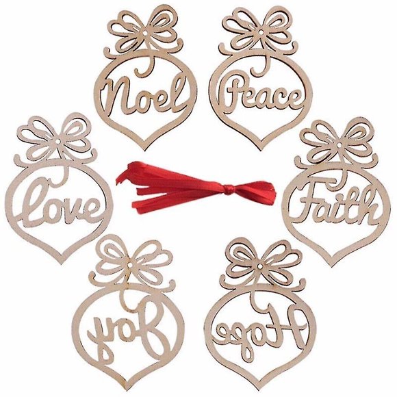 Ornements de Noël Ornement en Bois Arbre de Noël Étiquettes Suspendues Pendentif Décor (bois) (6 Pcs)