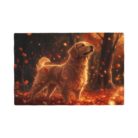 

Table Placemats Set of 6 - Autumn Maple Leaf Golden Retriever 12x18 In Faux Linen Double Heat Resistant Place Mats Cloth Indoor/Outdoor Placemats Washable Table Mats for Dining Kitchen Party