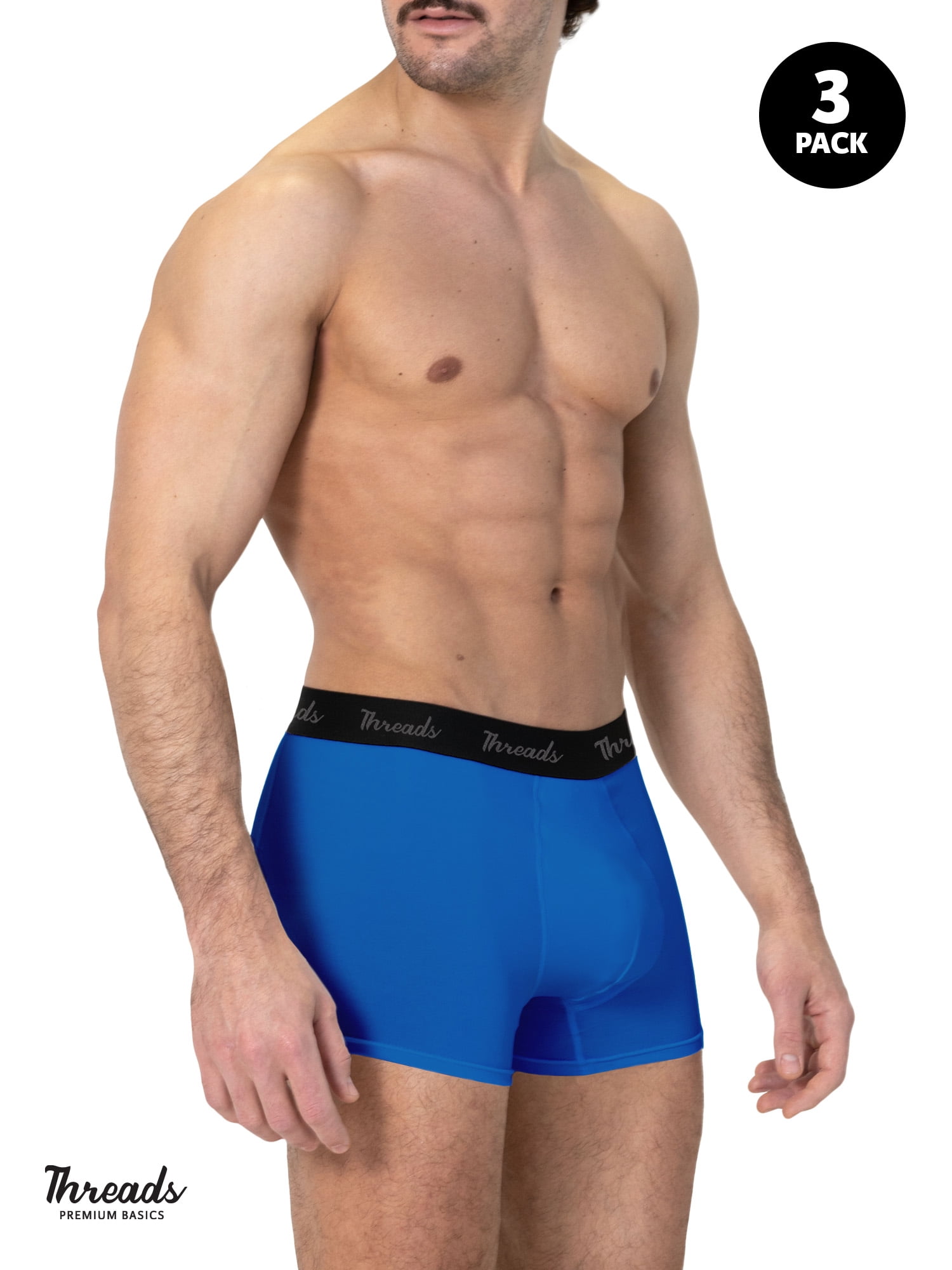 Threads Men's Underwear, 3" Ultra-Soft Boxer Trunks, Moisture Wicking, Anti-Odor, 3 Pack
