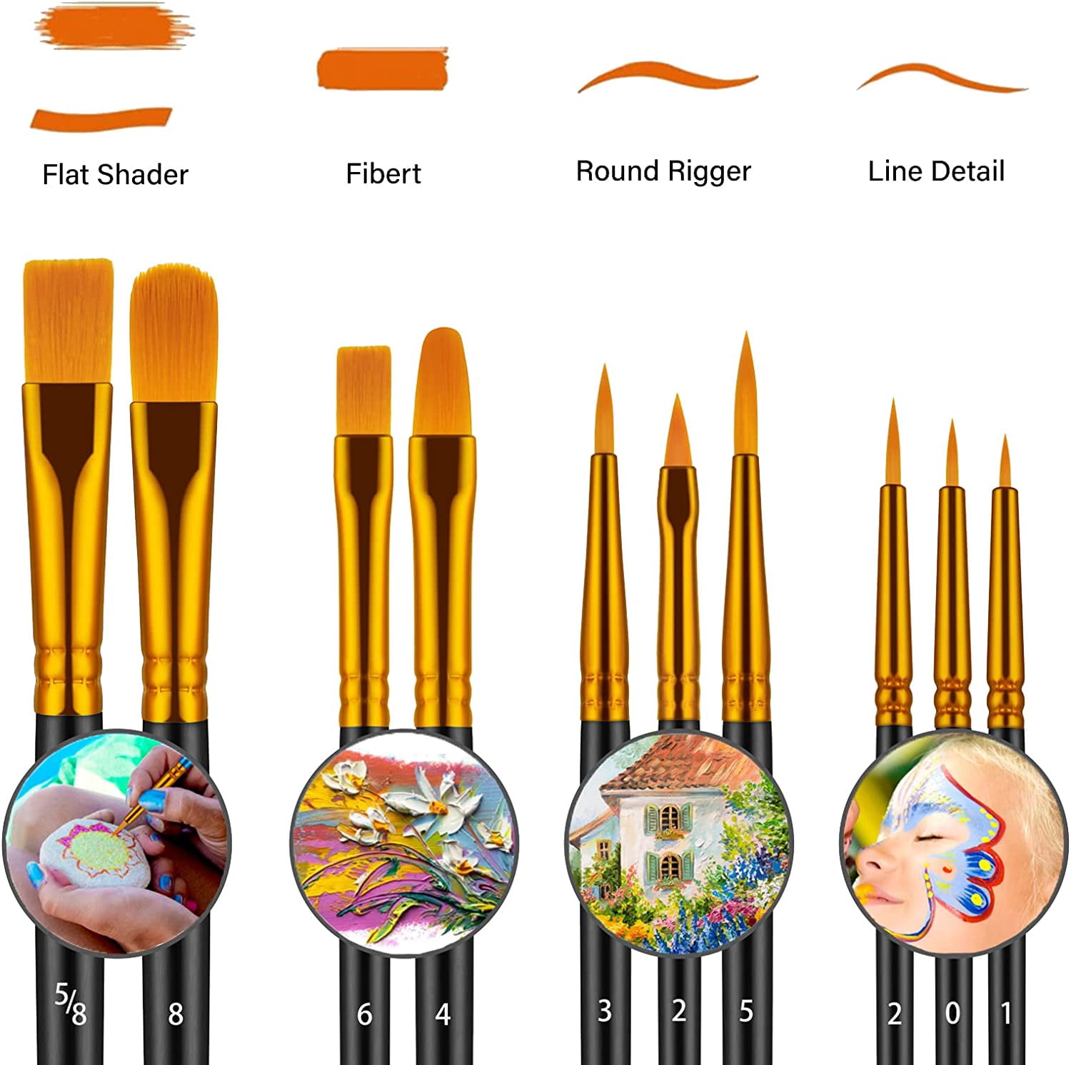 JJEAN-Paint Brushes Set, 60 Pcs Paint Brushes for Acrylic Painting, Oil Watercolor Acrylic Paint Brush, Artist Paintbrushes for Body Face Rock Canvas, Adult Drawing Arts Crafts Supplies, Black