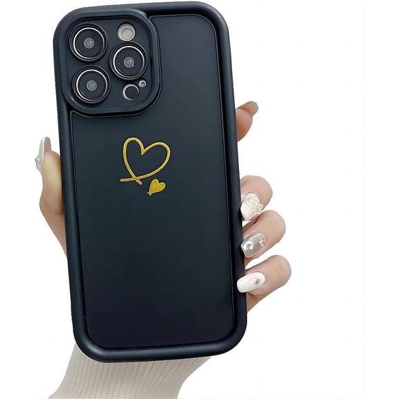 for iPhone Case,Cute Simple Love Heart Pattern Camera Lens Protection Soft Shockproof Phone Case (Black,iPhone 13 Pro)