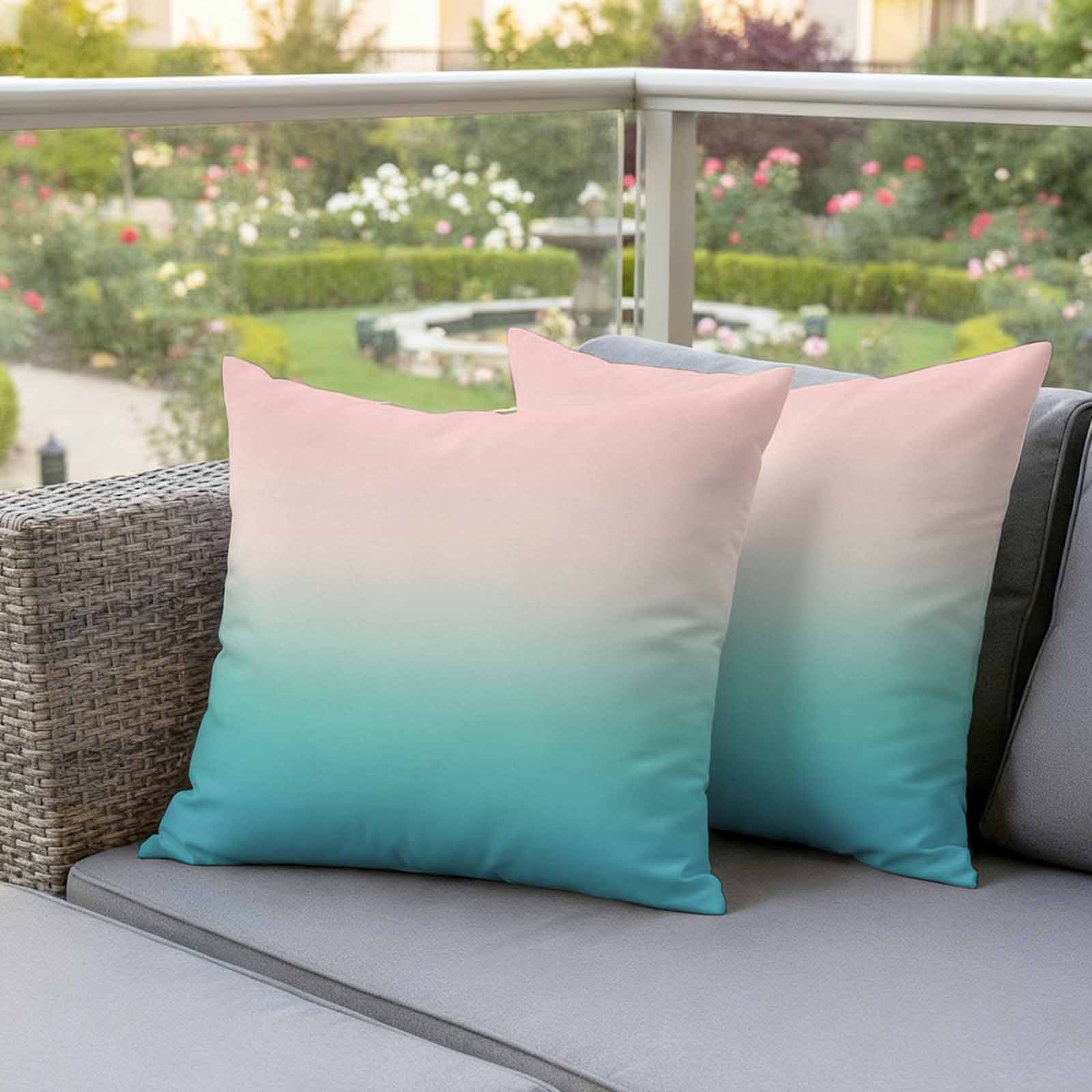 Pink Cyan Pillow Covers 2 Pack Gradient Abstract Ombre Art Pillowcase Waterproof Outdoor Throw Pillow Cover for Patio Garden Square Cushion 20”x20”