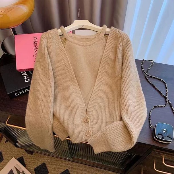 Conjunto de suéter de dos piezas con tirantes de cera suave Retro coreano francés, moda 2024, Jersey nuevo de otoño e invierno