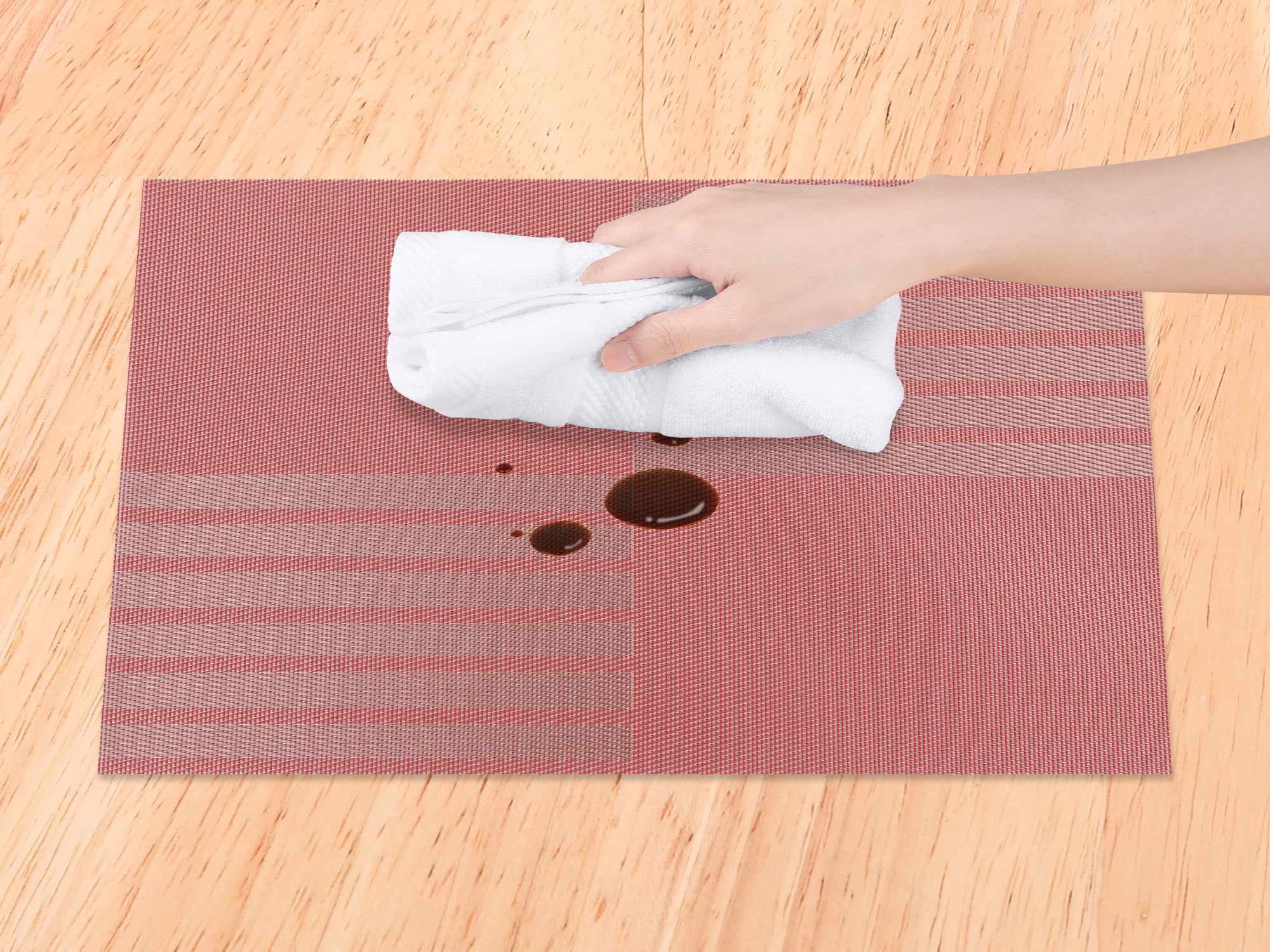 Unique Bargains Set of 6 Placemats for Kitchen Dining Table Decor Red 18x12in