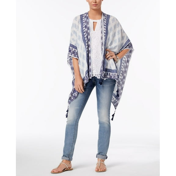 INC International Concepts Womens Medallion Print Tassel Cape;OS