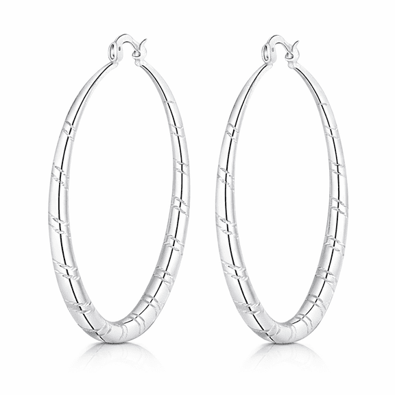 Women Fashion Hoop Earrings, Silver Plated Copper Ear Stud Earrings, Gift for Women, 1.58 Inch By PULMCheerger