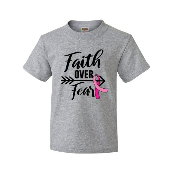 Inktastic Breast Cancer Awareness Faith Over Fear with Pink Ribbon and Arrow Youth T-Shirt