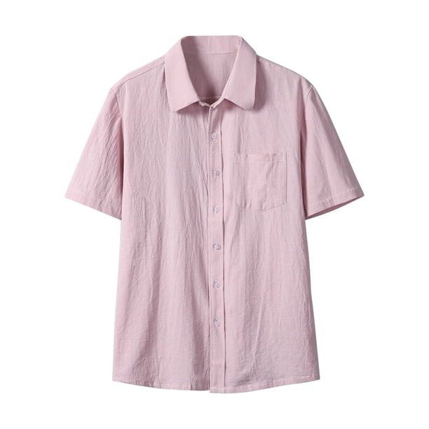 Camisa de Manga Corta Botón Arriba de los Hombres, Vacaciones Casual Color Sólido, Bolsillo Solapa Camisa de Moda