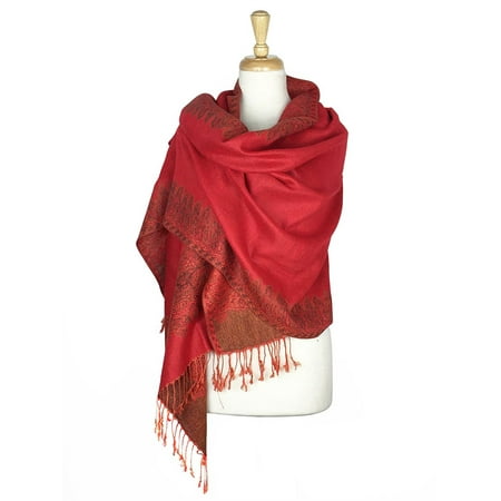 Layer Scarf - Paskmlna® Border Pattern Double Layered Reversible Woven Pashmina Shawl Scarf Wrap Stole #02