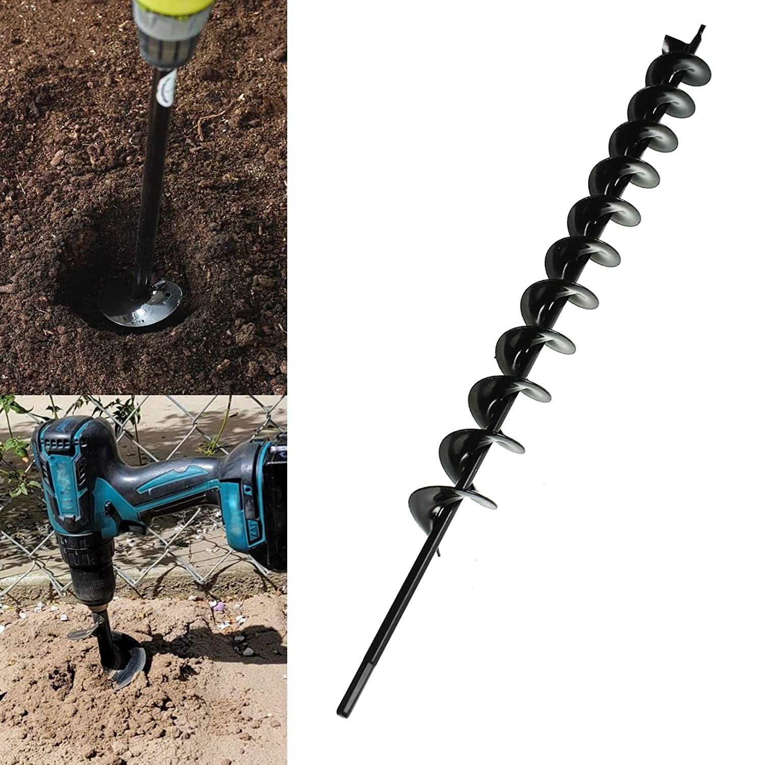 Auger Drill Bit 24In Long 2In Wide, Garden Ground Earth Spiral Drill Bit, for 3/8 Inch Hex Drive Drill for Planting Bulb Bedding Plants Plants Drill Bit