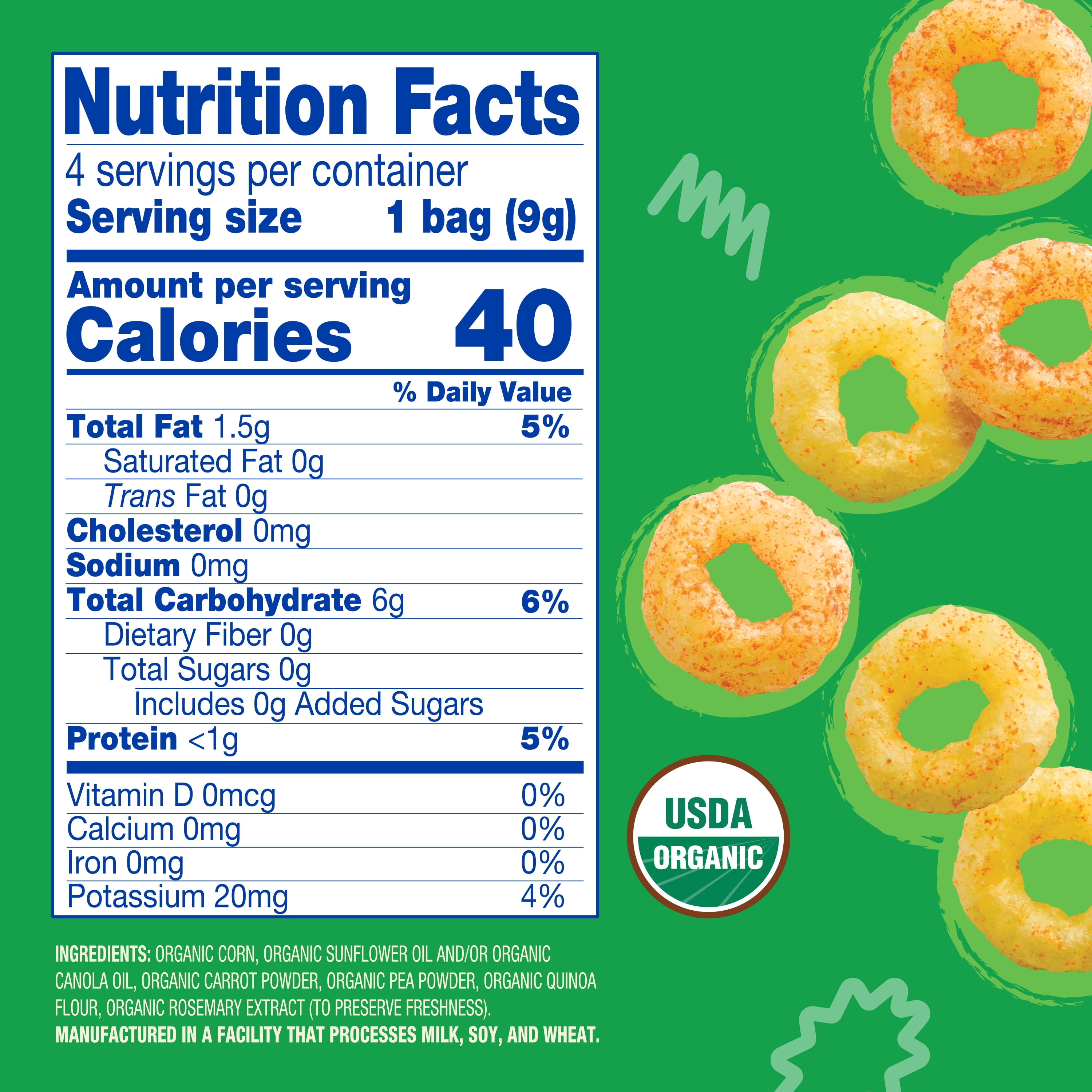 (2 pack) Earth's Best Organic Bite-Size Melty Hoops Spring Veggies Puffed Baby Snack, 0.32 oz Bags (4 Pack)