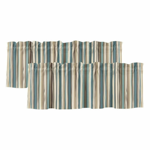 2 Pack Boho Vertical Stripes Valance for Window Green Beige Simple Lines Kitchen Valance Rod Pocket Short Curtain Topper Decorative Window Treatment for Living Room Bedroom 42"x18"