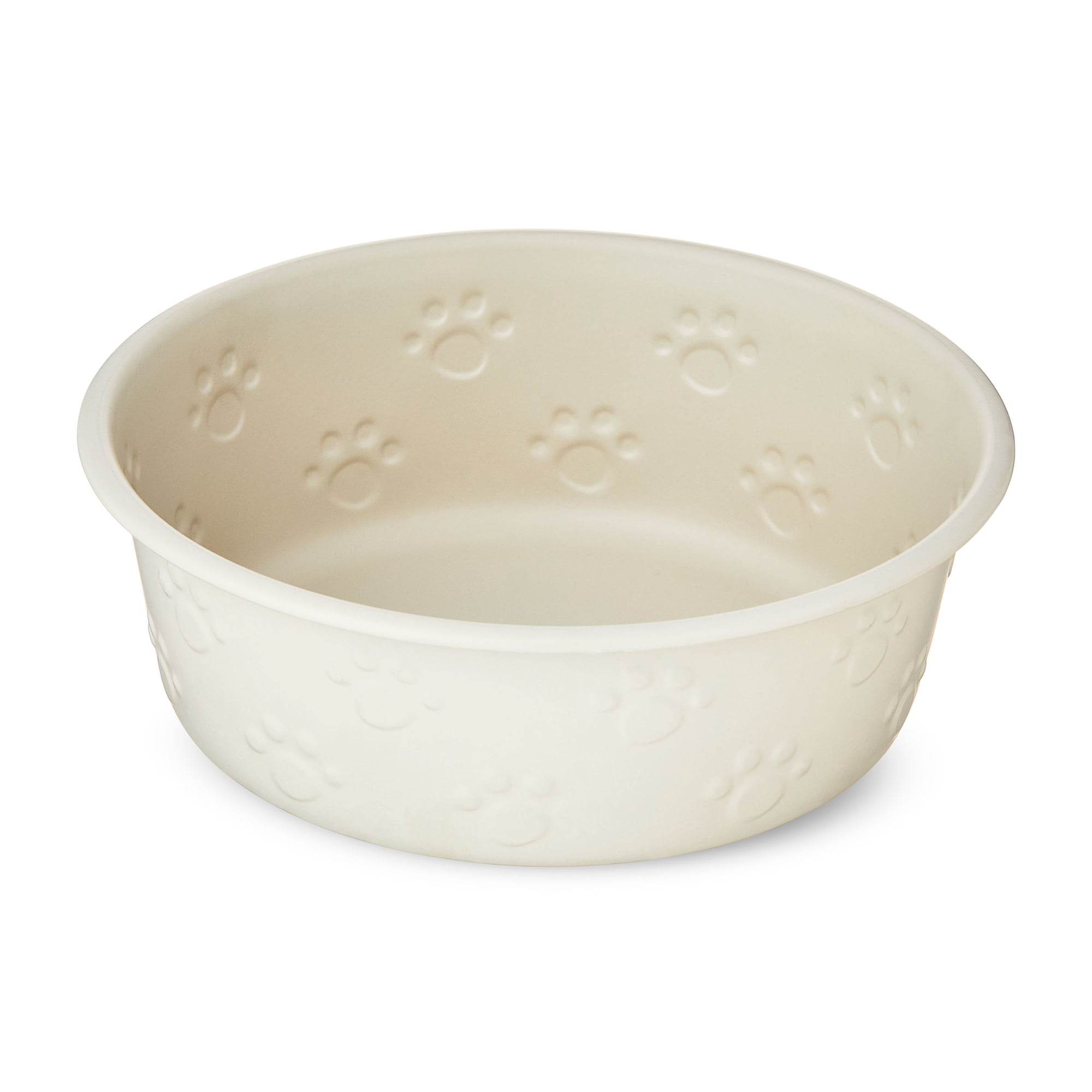 Vibrant Life Medium Stainless Steel Embossed Dog Bowl, Off-White Paws