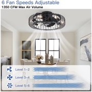 20 inch Industrial Black Caged Ceiling Fan with Lights,Modern 6-Light Light Fixture with Remote Control,5 ABS Blades Reversible 6-Speed for Bedroom,Kitchen.