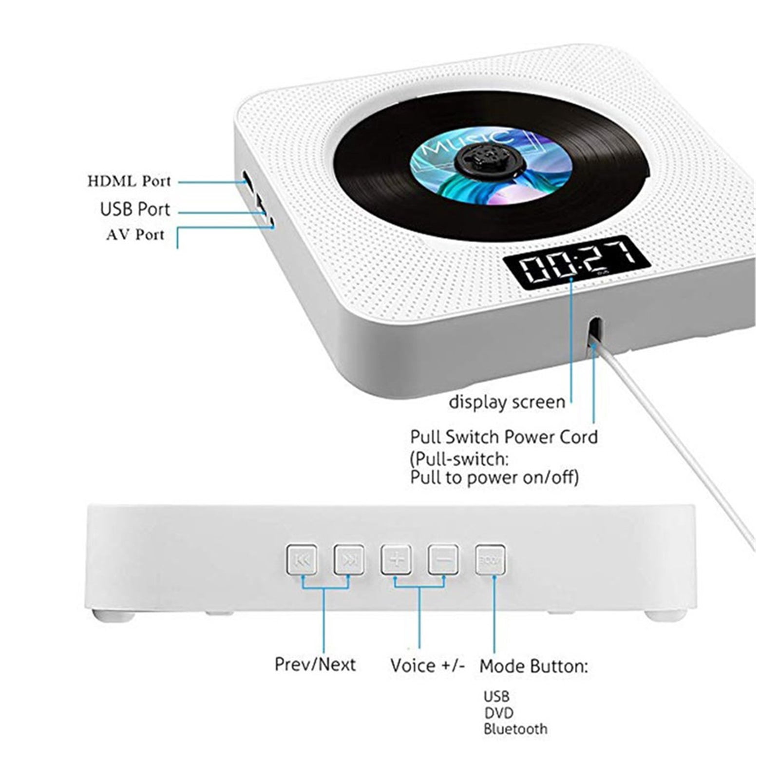Portable DVD / CD Player BT Wall Mountable CD Music Player with Remote Control for TV Home CD Boombox ,Accurate Channel Search