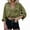 Olive Color, variant on Women'S Cropped Denim Shirt Roll Up 3/4 Sleeve Casual Loose Drawstring Hem Button Front Jean Jacket Olive Color XL