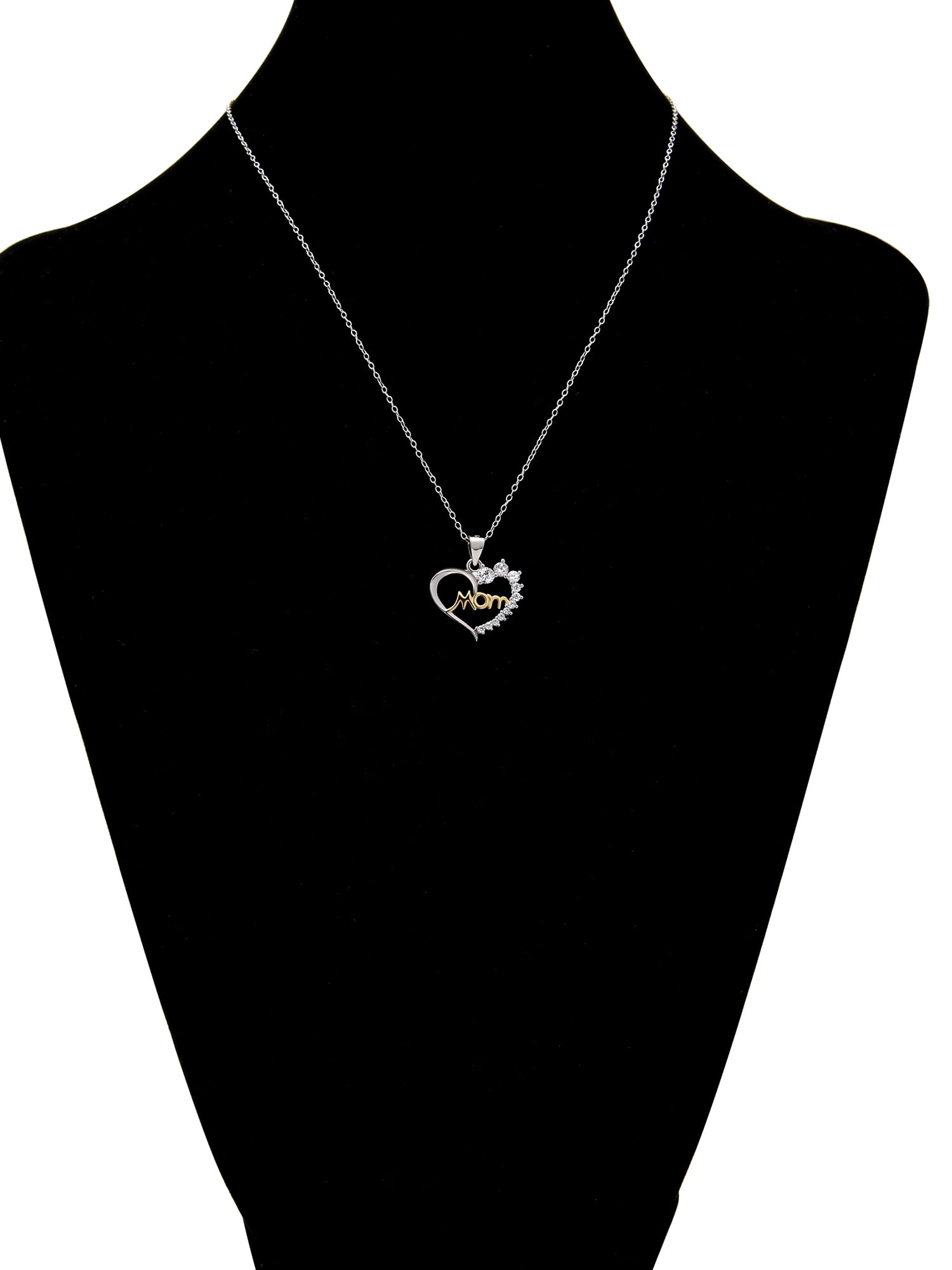 Brilliance Fine Jewelry Simulated Diamond Mom Heart Necklace in Two Tone Sterling Silver with 14KT Gold Flash Plate