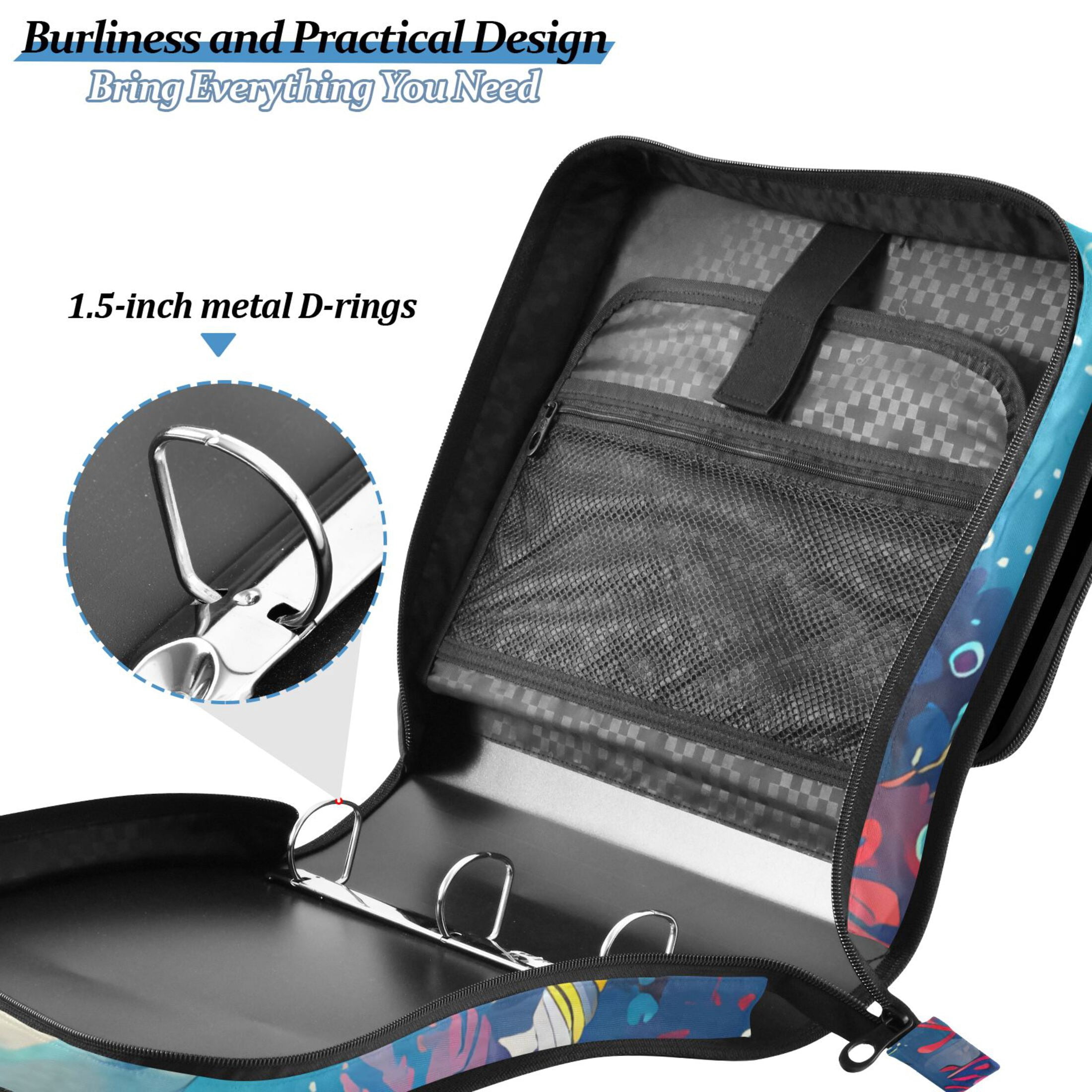 3 Ring Zipper Binder with Shoulder Strap Waterproof Trapper Keeper 2 Inch D-Ring 500 Sheets Capacity Dolphin and Fish