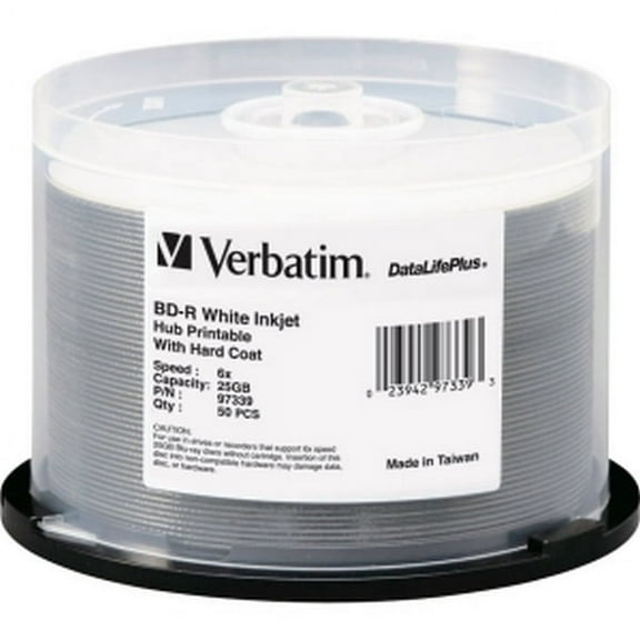 VERBATIM CORPORATION 97339 50PK BD-R 25GB 6X DL  SPINDLE WHITE INKJET HUB PRINTABLE