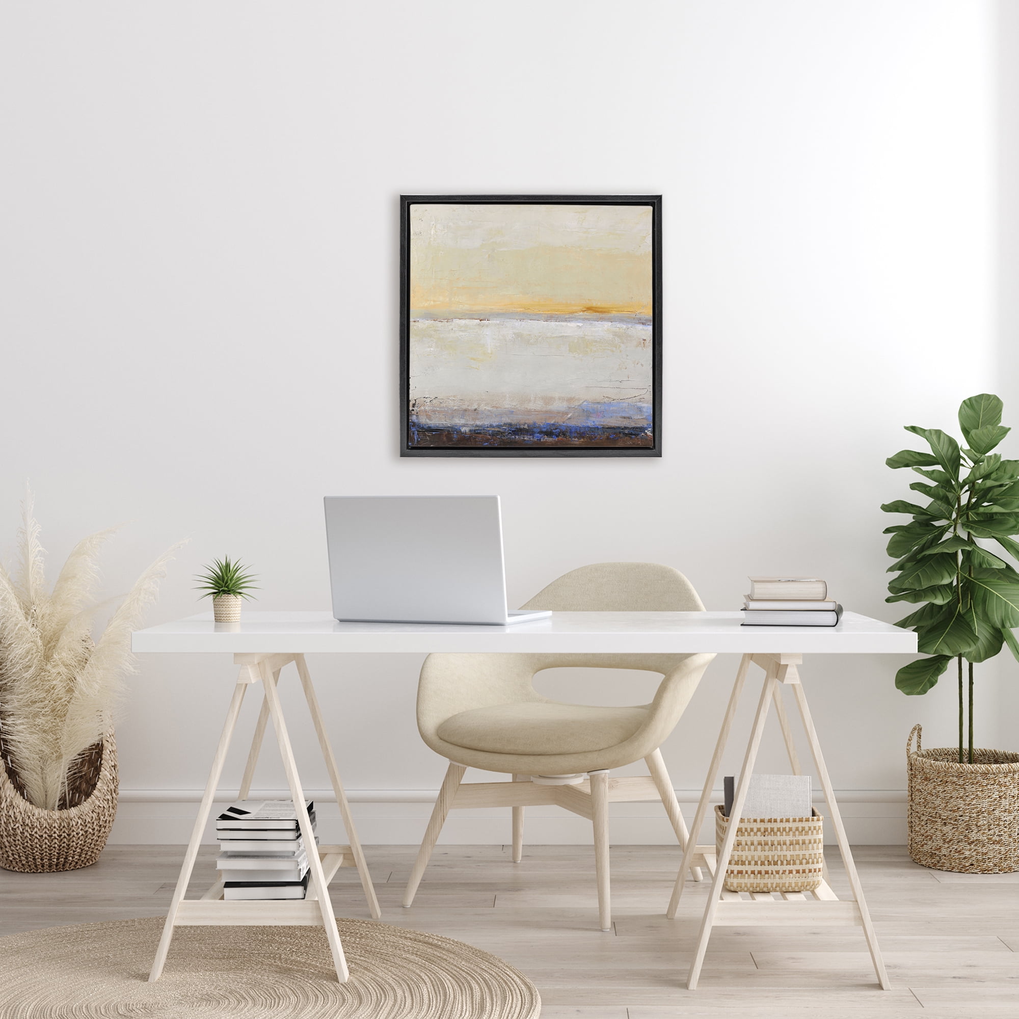 Sweeping Subtle Horizon Black Framed Floater Canvas Wall Art, design by Design Fabrikken