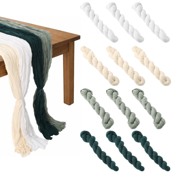 12PCS Cheesecloth Gauze Table Runners Set, 35.4" x 70.9" Sheer Table Runner with Wrinkle, Boho Wedding Table Runner for Table Bridal Shower Birthday Party Decorations, Rustic Decor