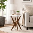 thumbnail image 4 of Set of 2 Round End Table 24'' High Side Table with White Top & Cross Legs, Mid Century Modern Accent Bedside Table for Living Room, Balcony, Bedroom or Small Spaces, White Walnut, 4 of 9
