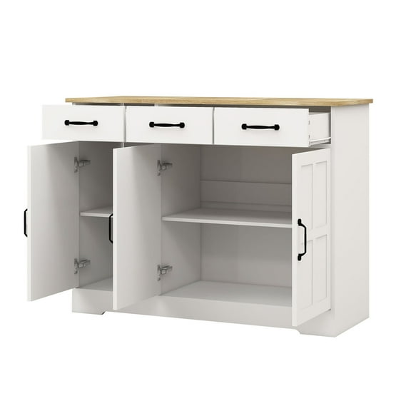 S-HOME White Sideboard Buffet Cabinet with 3 Drawers and 3 Doors for Dining Room and Living Room Storage