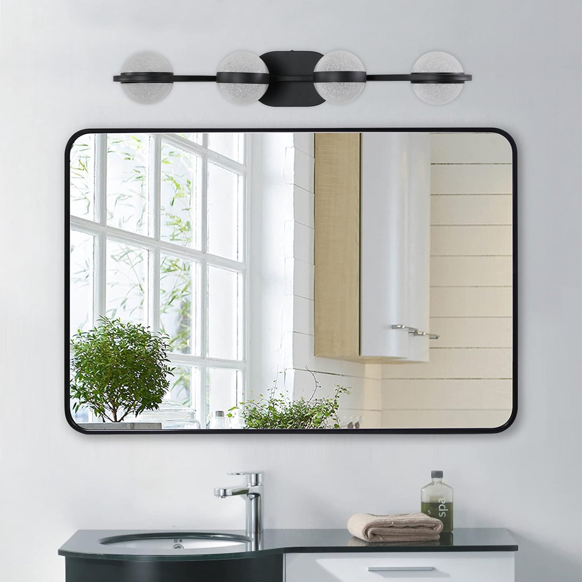 Miniyam Bathroom Vanity Light , Modern Acrylic Wall Lighting Fixtures over Mirror (Black, 4-Light)