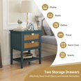 thumbnail image 6 of End Table Rattan Nightstand - Accent Nightstand with 2 Drawers Set, American Wood Bedside Table with 1 Open Shelf, Boho Sofa Side Table with Storage for Bedroom (Green), 6 of 9