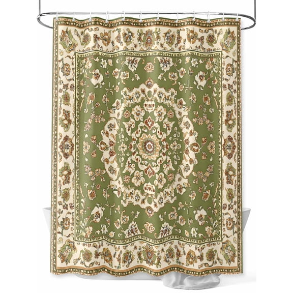 Classical Floral Shower Curtain, Vintage Green Ethnic Bohemian Pastoral Waterproof Shower Curtain Set with 12 Hooks Lightweight Washable Fabric Shower Curtains for Bathroom 36x72 Inches