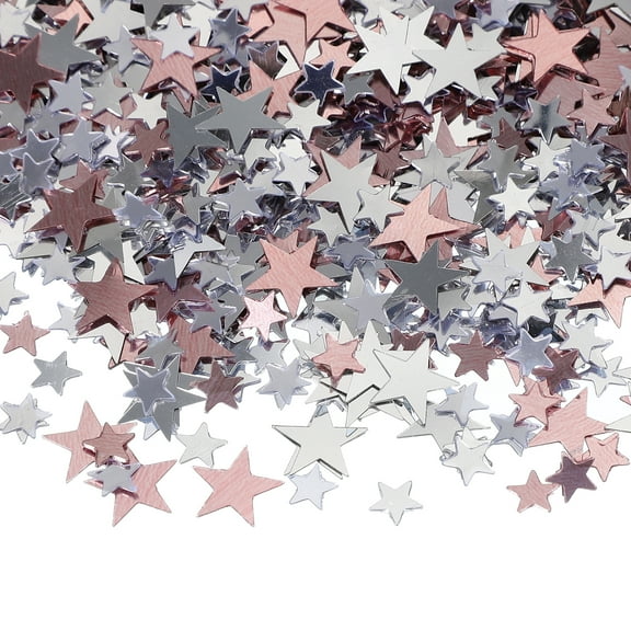 Star Confetti, 0.2/0.4 Inch Glitter Star Table Confetti Twinkle Metallic Foil Stars Sequin Sprinkles Rose Gold/Silver 30g