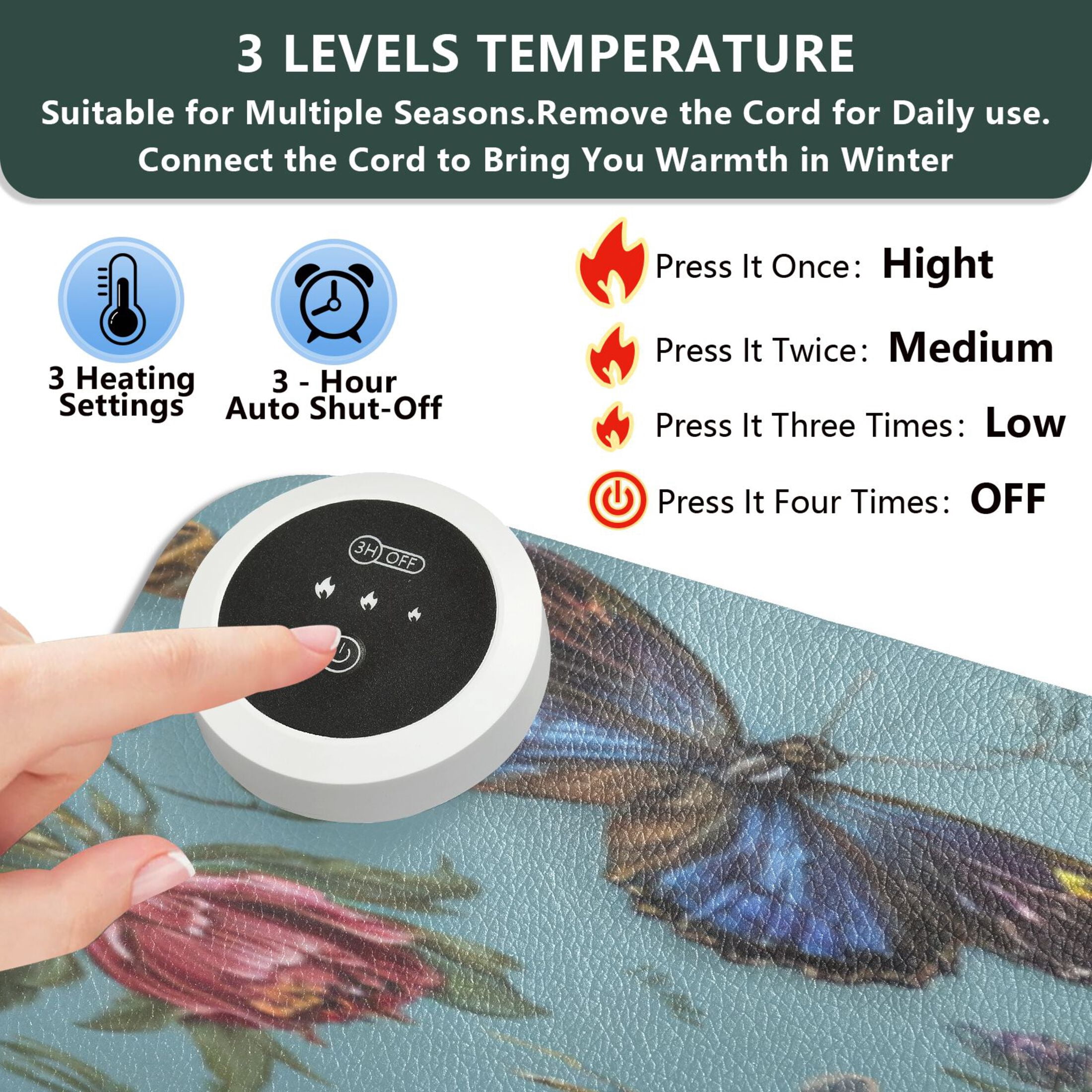 Large Heated Desk Mat Mouse Pad 31.5"x13"PU Leather Graphene Heating Desk Warmer with 3 Temperature Settings 110V US Plug Non-Slip Warm Pad for Home, Office, and Gaming Vibrant Lavender in A Vase
