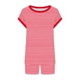 thumbnail image 4 of Bosfbaoi 2 Piece Sets For Women Striped Short Set Contrast Trim Short Sleeve Top Drawstring Waist Shorts Loungewear Set, 4 of 5