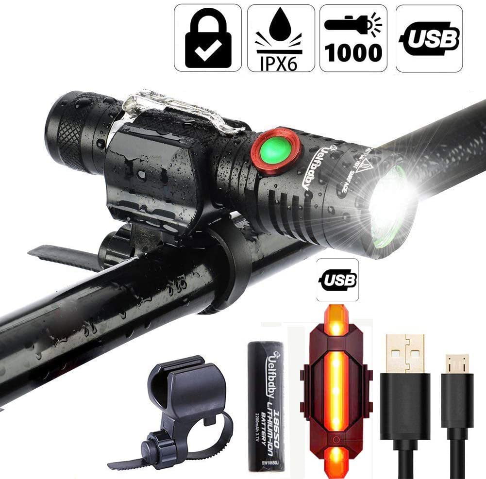 1000 Lumen Bike Light USB Rechargeable Free Taillight Included Mount Cycle Torch Easy Install & Quick Release Fits All Bikes Mountain Hybrid Road MTB 