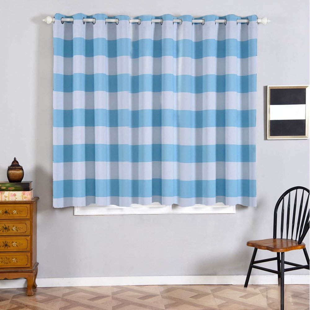 Cabana Stripe Curtains | 2 Packs | White & Light Blue Blackout Curtains ...
