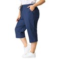 thumbnail image 4 of Women's Plus Size Trousers Casual Drawstring Waist Slash Pockets Capri Pants Navy 3X, 4 of 7