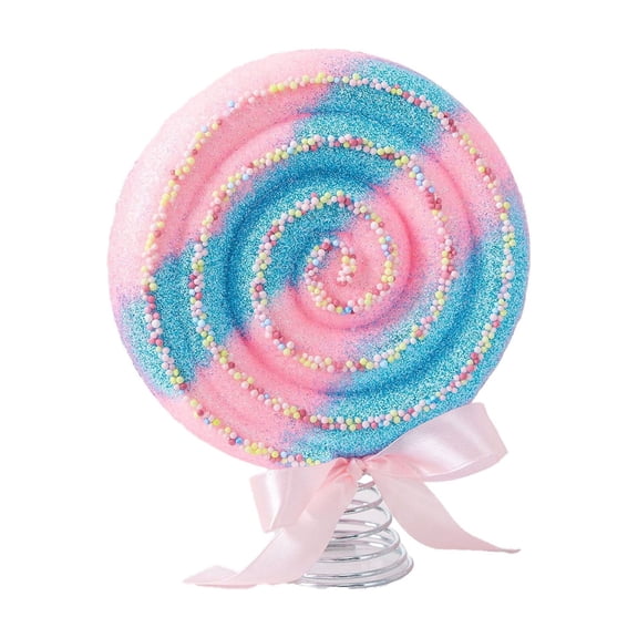 Tepsmf Glitter Beaded Lollipop Christmas Tree Topper Cone Shape Ornament with Bow Spring Base for Xmas Tree Holiday Party Decoration