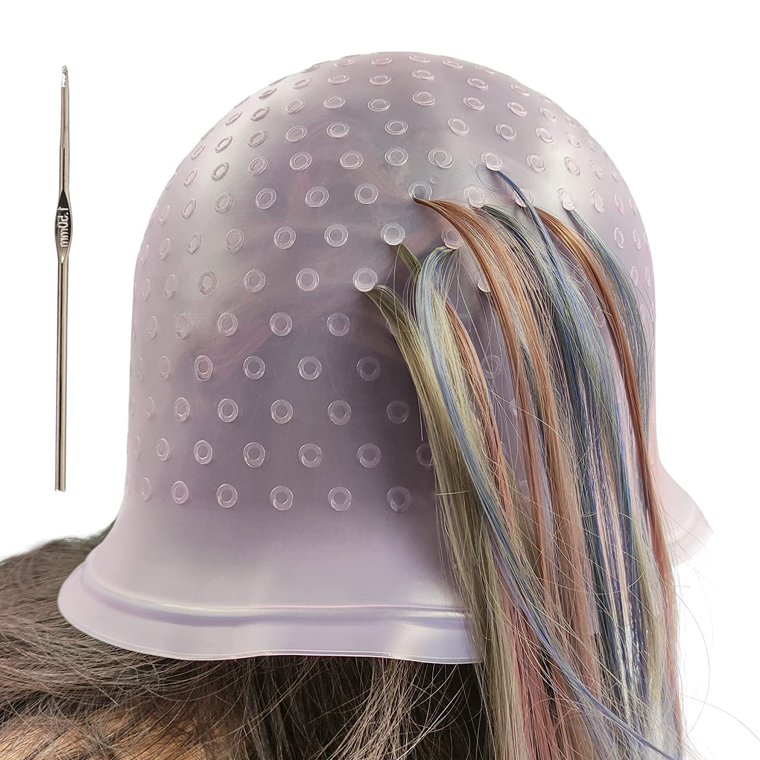 Highlighting Cap With Holes Already In Silicone Reusable Highlighting Cap  Hair Dye Cap With Holes Tipping Caps Hair Salon Hairdressing Highlight Cap  And Hook Kit (Purple) 