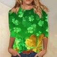thumbnail image 4 of Craaazy St Patricks Day Shirts Womens Casual Crew Neck 3/4 Sleeve Green-themed Loose Tops Gifts, 4 of 6
