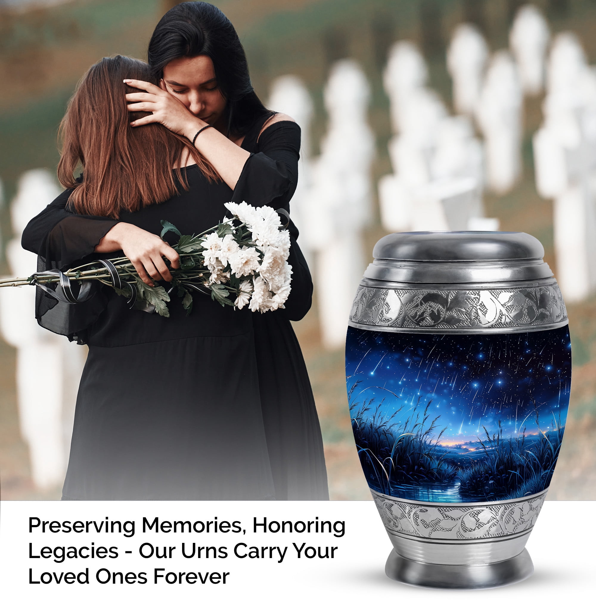 Yatskia Blue Shooting Star Urn For Ashes Adult Male & Female, Large Urns For Human Ashes For Dad, (Monar Large, 10 Inch)
