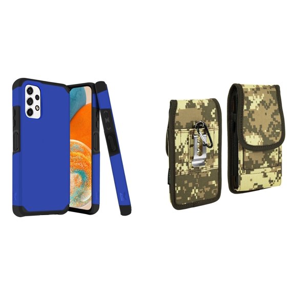MK Armor Case for Samsung Galaxy A23 5G and Belt Holster Pouch (Blue/ACU Camo)