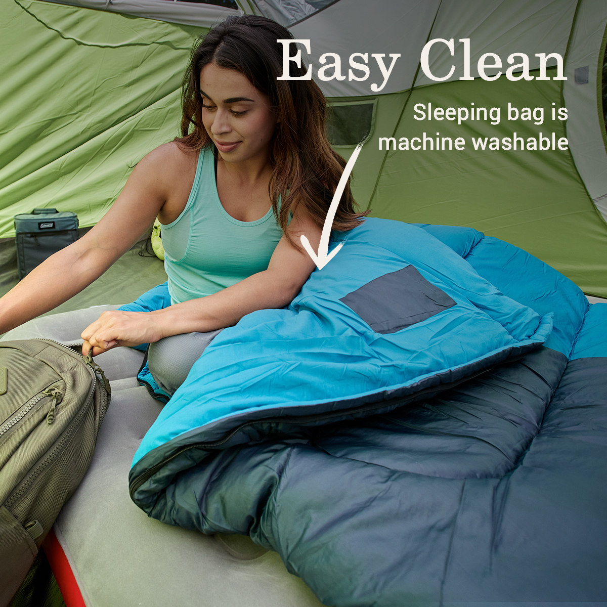 Coleman Montauk 40 Degree Warm Weather Semi Rectangular Big and Tall Sleeping Bag Blue 84 x36