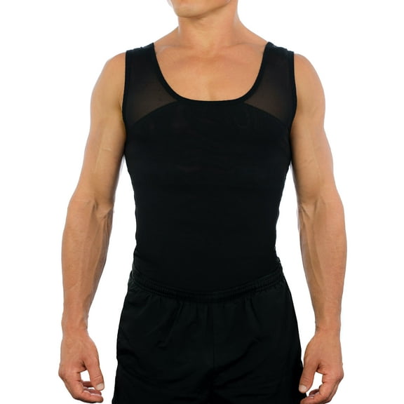 Esteem Apparel Original Men's Chest Compression Shirt to Hide Gynecomastia Moobs Shapewear (Black, Large)
