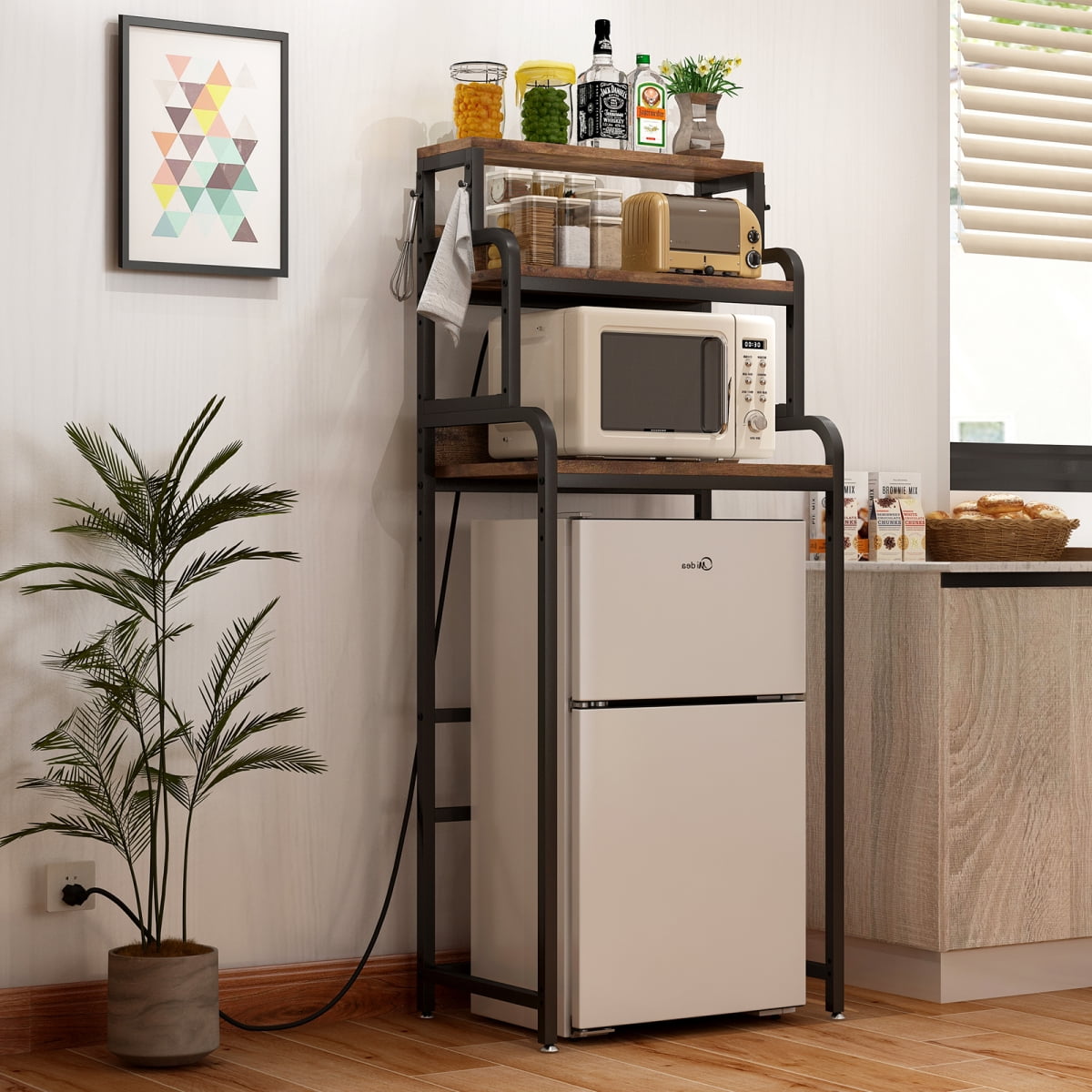 NOBRAND Mini Fridge and Microwave Stand Shelf Organizer Baker's Rack, 4-Tier, with Power Outlet, 61.6 Inch Tall