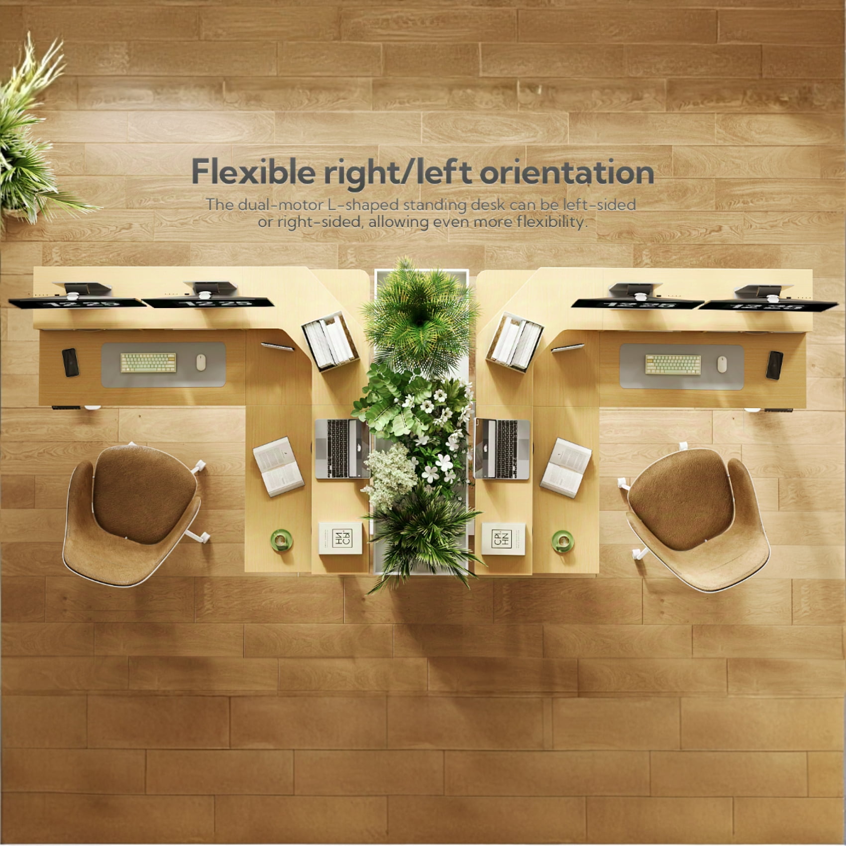 INNOVAR Dual Motor 63" L Shaped Standing Desk with 4 Drawers, Sit to Stand Study Desk Electric Height Adjustable Stand up Computer Desk with Monitor Stand & Splice Board, White Frame/Nature Top