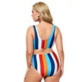 thumbnail image 2 of HAWEE Women's Plus Size Striped Colorful Swimsuit Round Neck Bikini Top High Waist Tankini Set Bathing Suit, 2 of 6